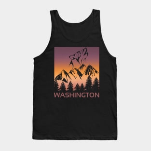 Washington Sunset Wolf Howling at The Moon Trees and Mountains T-Shirt Tank Top